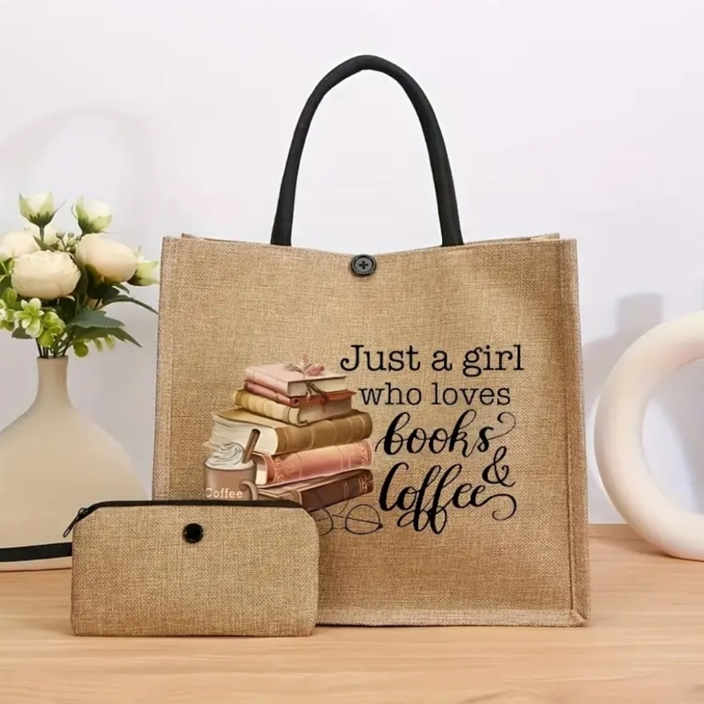 2 Pcs Print Tote Bag Beach Bag